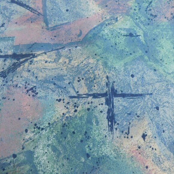 1990s FABRIC Decorator Geometric Speckled Cotton 2 Pieces 56x49, 48x19 Blue Aqua - Picture 6 of 10